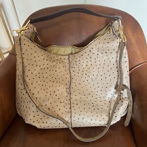 Vintage G.I.L.I. Got It Love It Ostrich Embossed Leather Hobo Bag Gold Hardware